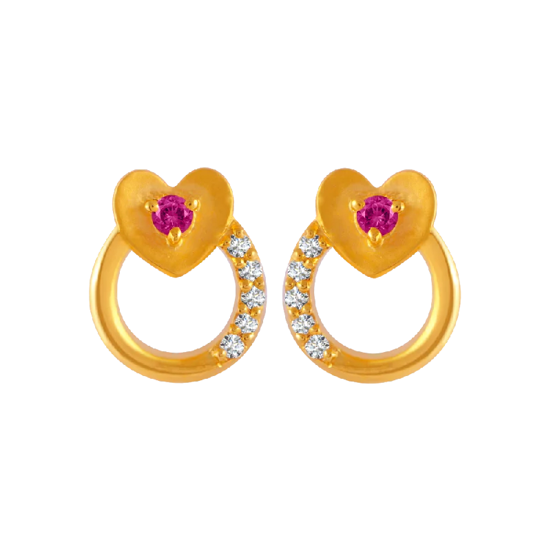 Stud Earrings with Star Motifs -22KT Yellow Gold And American Diamond Stud Earrings For Women