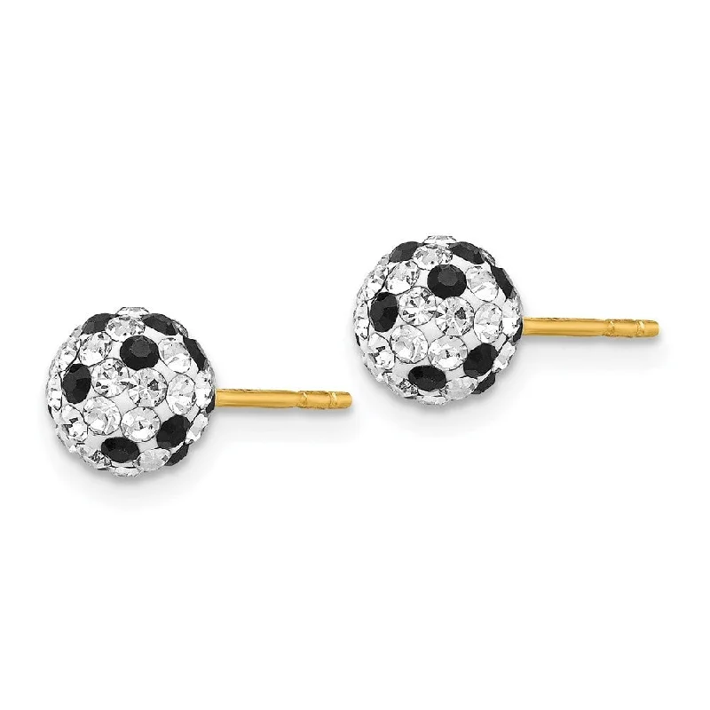 Magnetic Closure Stud Earrings for Easy -14k Yellow Gold Black and White Crystal Stud Earrings (L-6 mm, W-6 mm)