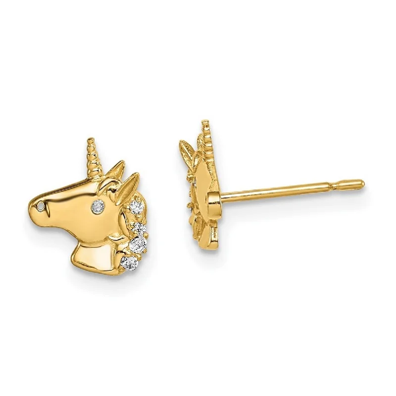 African Stud Earrings with Culture -Curata 14k Yellow Gold Unicorn CZ Cubic Zirconia Stud Earrings - 9.2mm long