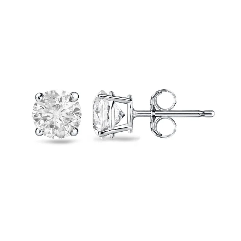 Stud Earrings with Filigree -18k Gold Round 1/2ct TW Clarity Enhanced Diamond Stud Earrings