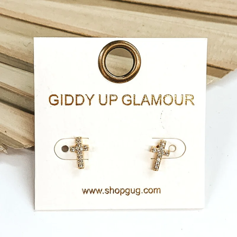 Waterproof Stud Earrings for Outdoor -CZ Crystal Cross Stud Earrings in Gold