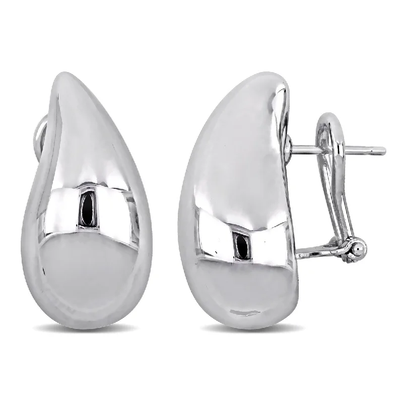 Stud Earrings for Gym Workout -Miadora 24mm Teardrop Design Stud Earrings in 14K White Gold