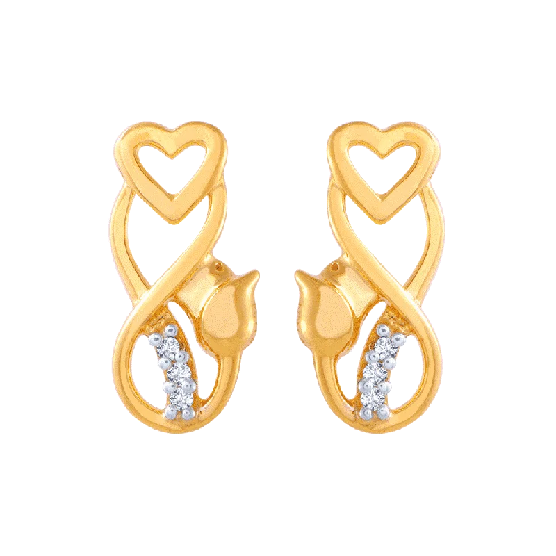 Stud Earrings with Crystals -14KT (585) Yellow Gold And American Diamond Stud Earrings For Women