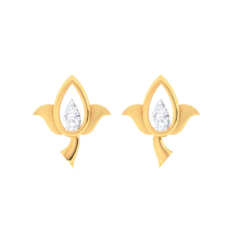 Multi Stud Earrings with Chains -14k Beautiful Gold Stud Earrings In The Shape Of Lotus