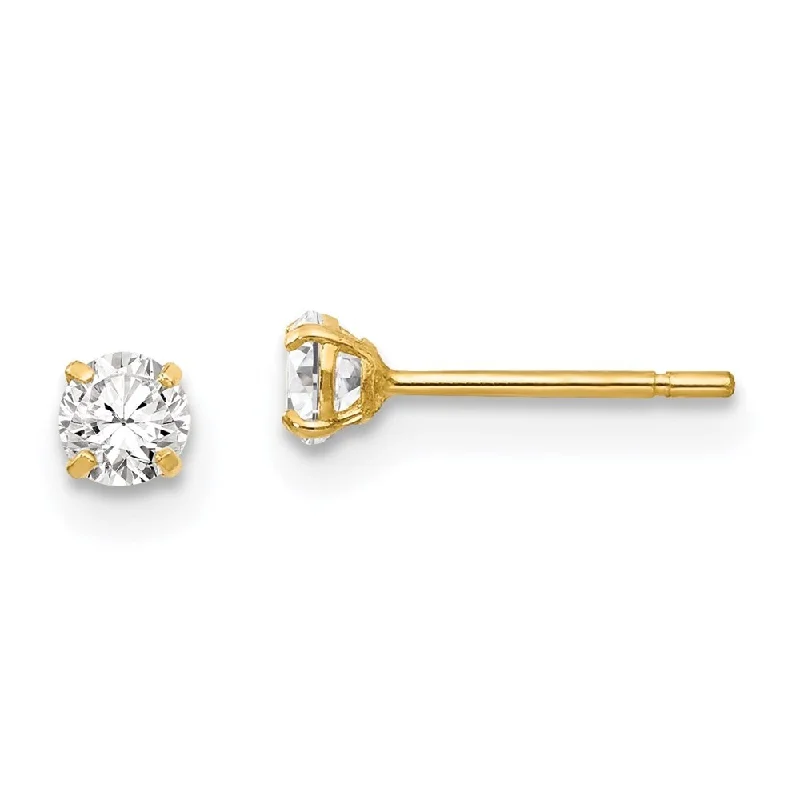 Stud Earrings with Embossed Patterns -14k Yellow Gold Cubic Zirconia Stud Earrings (L-2.75 mm, W-2.75 mm)