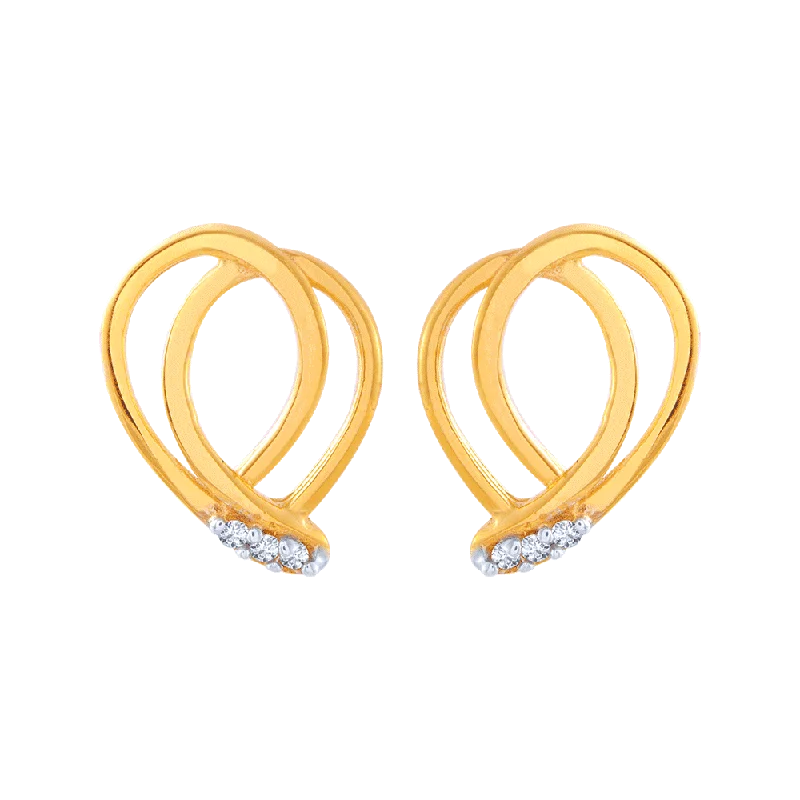 Stud Earrings with Hammered Finish -14KT (585) Yellow Gold And American Diamond Stud Earrings For Women