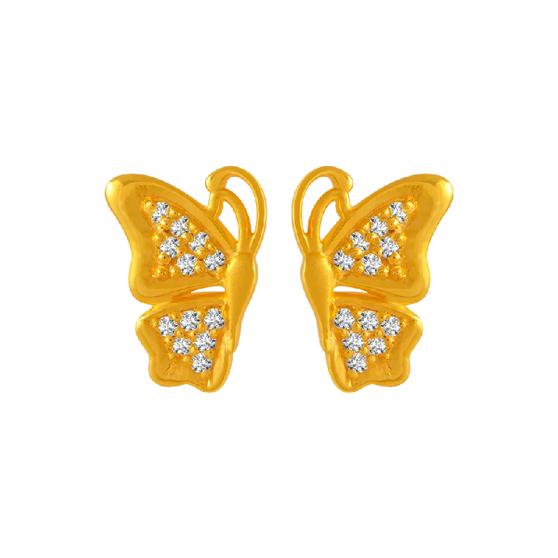 Stud Earrings with Floral Motifs -22KT Yellow Gold And American Diamond Stud Earrings For Women