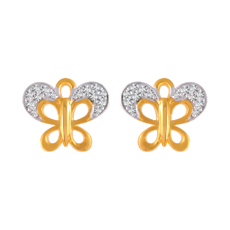 Heavy Duty Stud Earrings for Durability -14KT (585) Yellow Gold And American Diamond Stud Earrings For Women