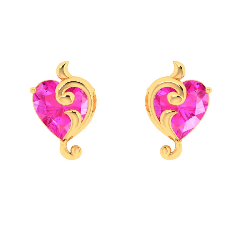 Triple Stud Earrings for Layered -14k Uniquely Designed Pink Stone Gold Stud Earrings