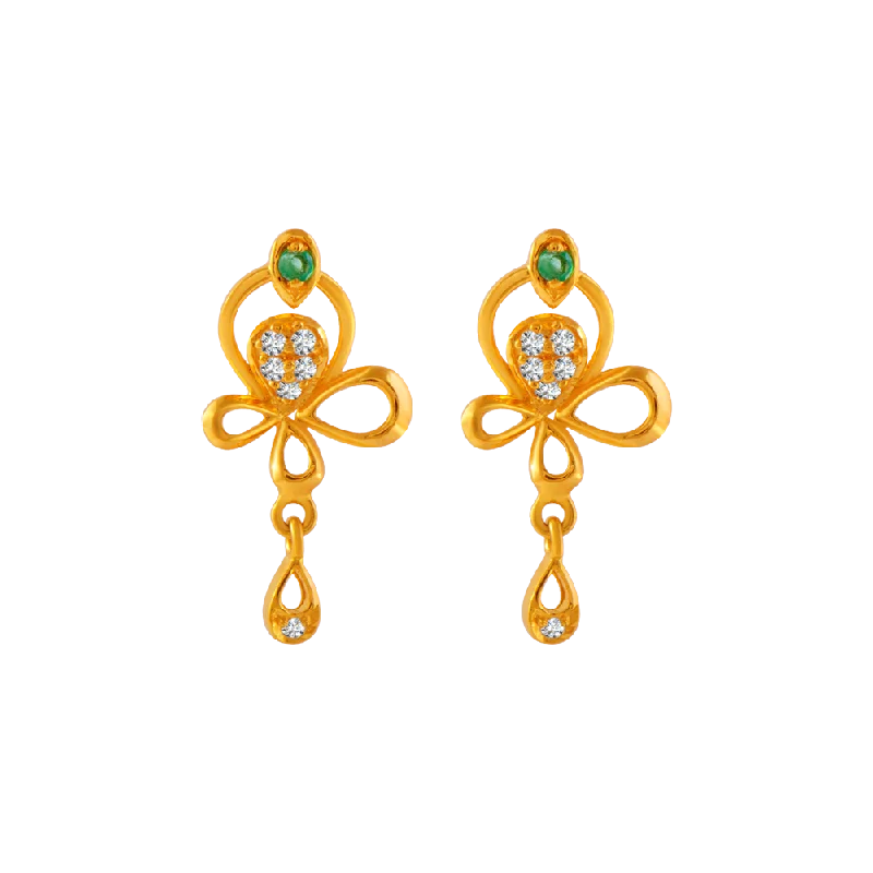 Stud Earrings with Vine Designs -22KT Yellow Gold And American Diamond Stud Earrings For Women