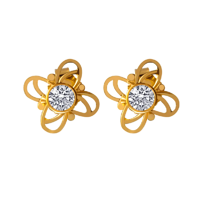 Pearl Stud Earrings for Elegance -14KT (585) Yellow Gold And American Diamond Stud Earrings For Women