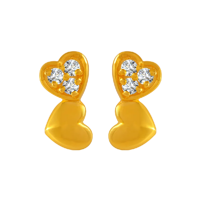 Stud Earrings with Symbolic Elements -22KT Yellow Gold And American Diamond Stud Earrings For Women