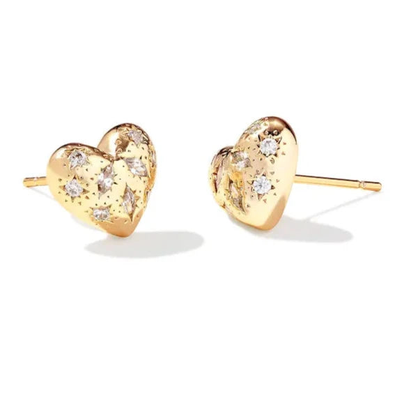 Tarnish Resistant Stud Earrings for Longevity -Kendra Scott | Holland Gold Heart Stud Earrings in White Crystal