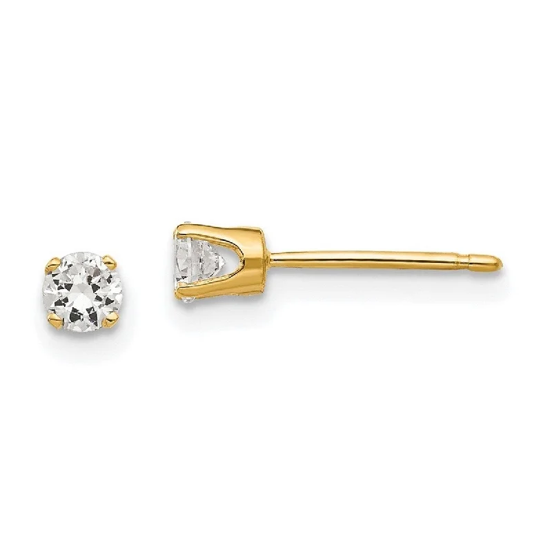 Heavy Duty Stud Earrings for Durability -Curata 14k Yellow Gold Polished Post Earrings 3.25mm CZ Cubic Zirconia stud Earrings - 4x4mm Wide