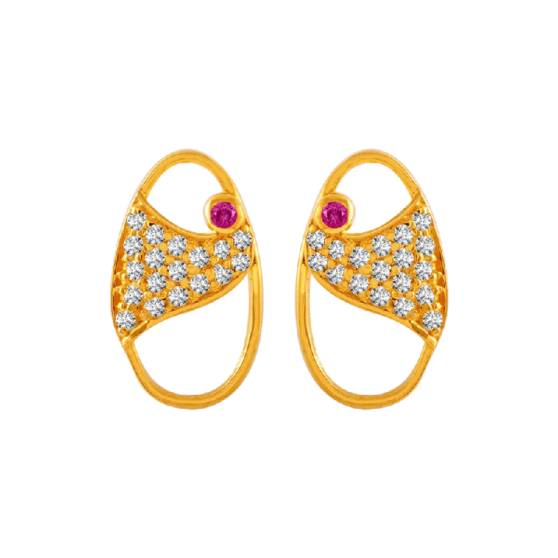 Punk Stud Earrings with Spikes -22KT Yellow Gold And American Diamond Stud Earrings For Women