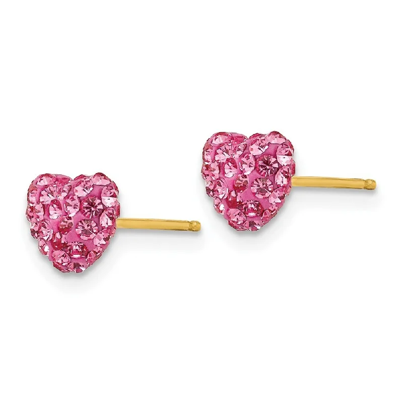 Stud Earrings for Work Attire -14k Yellow Gold Rose Crystal Heart Stud Earrings (L-6 mm, W-7 mm)