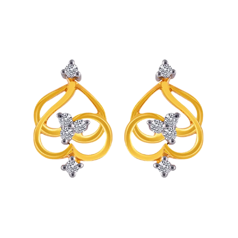 Stud Earrings for Casual Outfit -14KT (585) Yellow Gold And American Diamond Stud Earrings For Women