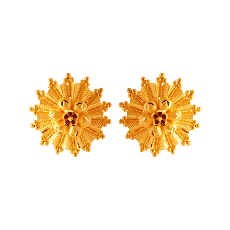 Stud Earrings with Vine Designs -22KT (916) Yellow Gold Stud Earrings For Women