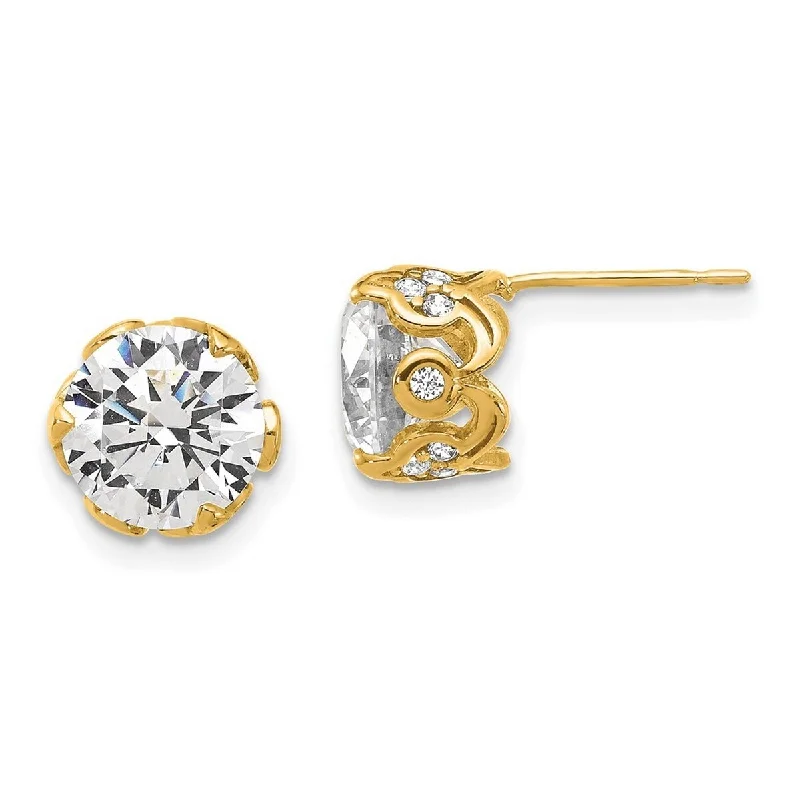 Oval Stud Earrings for Grace -Curata 10k Yellow Gold Polished CZ Cubic Zirconia 9mm Intricate Post Stud Earrings