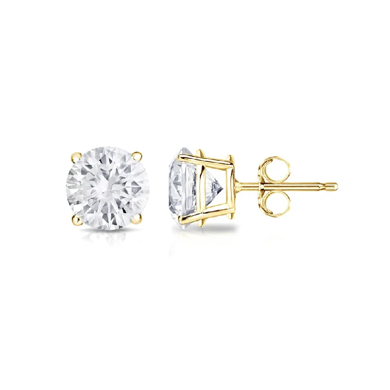 Stud Earrings with Textured Surface -18k Gold Round 1/2ct TW Clarity Enhanced Diamond Stud Earrings (H-I, SI1-SI2)