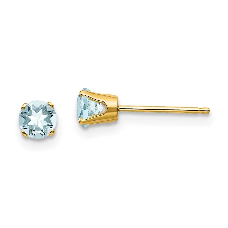 Tarnish Resistant Stud Earrings for Longevity -14k Yellow Gold March Gemstone Stud Earrings (L-4 mm, W-4 mm)