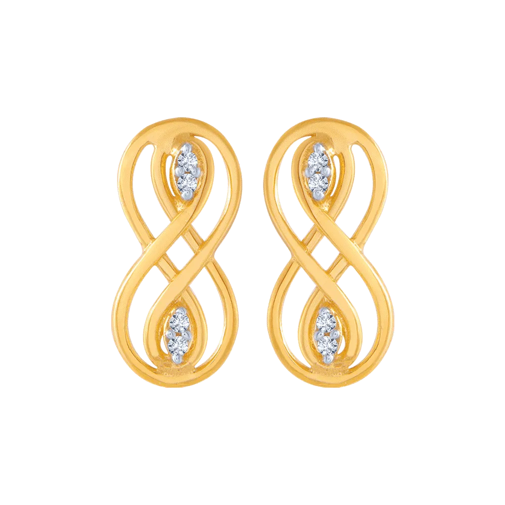 Heart Shaped Stud Earrings for Love -14KT (585) Yellow Gold And American Diamond Stud Earrings For Women