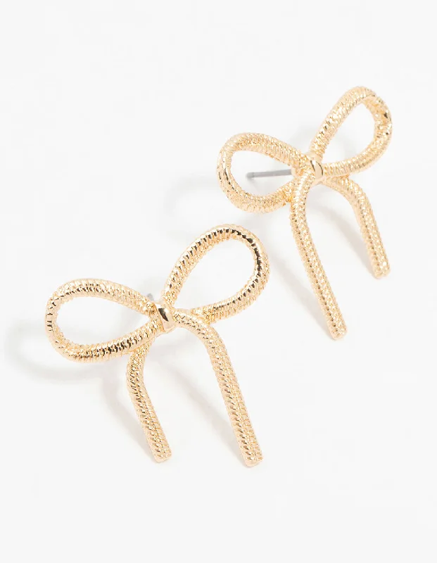 Stud Earrings with Leaf Motifs -Gold Snake Bow Stud Earrings