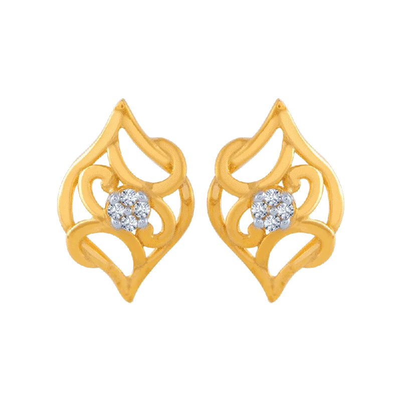 Large Stud Earrings for Statement -14KT (585) Yellow Gold And American Diamond Stud Earrings For Women