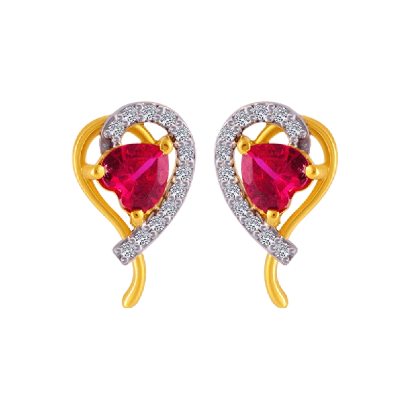 Stud Earrings for Formal Attire -14KT (585) Yellow Gold And American Diamond Stud Earrings For Women