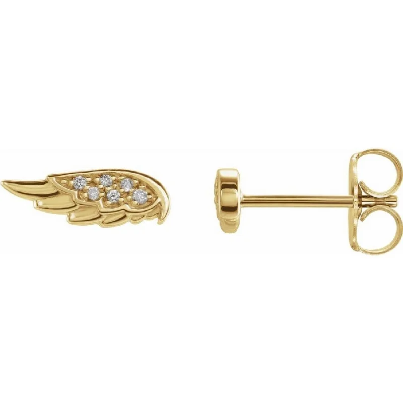 Oval Stud Earrings for Grace -Curata 14k Yellow Gold Polished .03 Carat Diamond Religious Guardian Angel Wing Stud Earrings