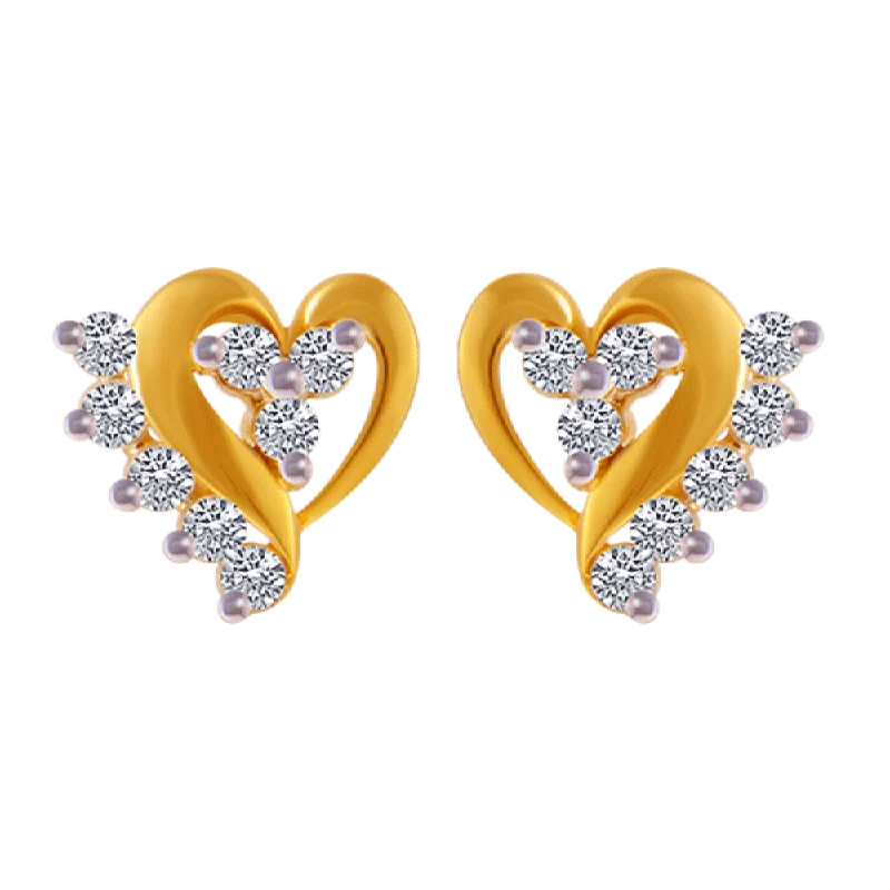 Stud Earrings for School Uniform -14KT (585) Yellow Gold And American Diamond Stud Earrings For Women