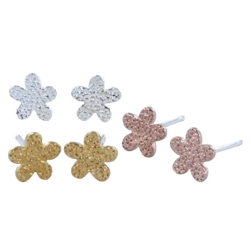 Stud Earrings with Embossed Patterns -Lazy Daisy Sterling Silver Stud Earrings