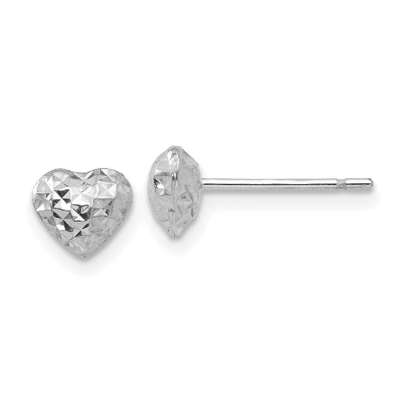 Stud Earrings with Animal Motifs -Curata 14k White Gold Sparkle Cut Puffed Love Heart Post Stud Earrings - 7x7mm