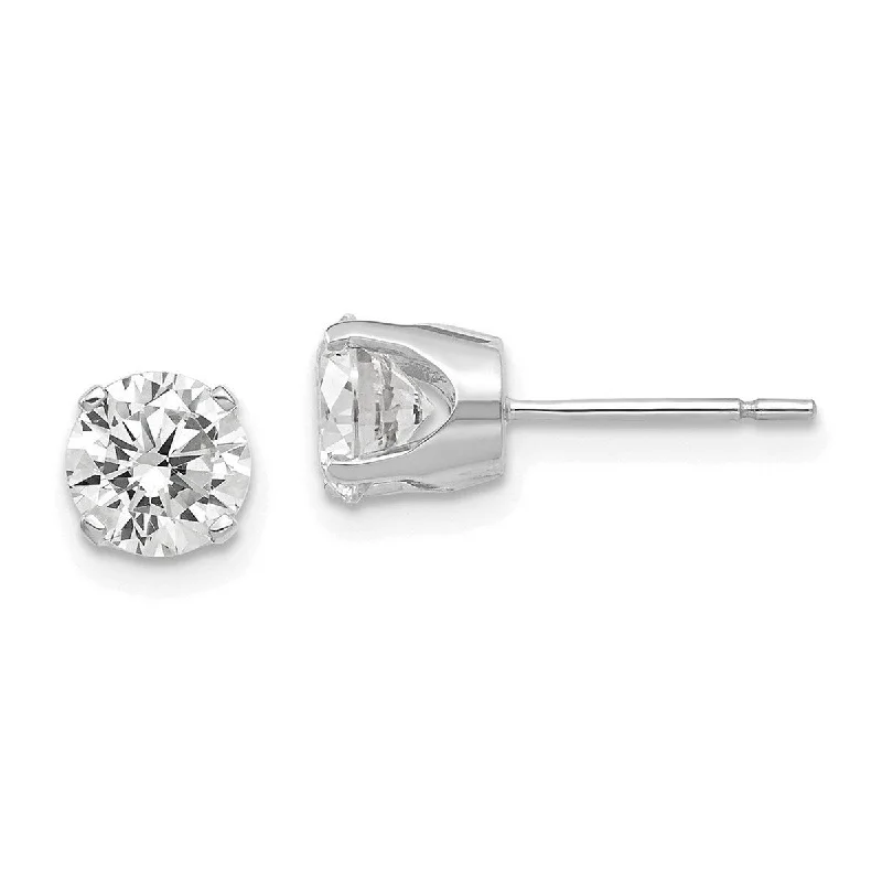 Floral Stud Earrings with Petals -Curata 14k White Gold Polished Post Earrings 5.75mm CZ Cubic Zirconia Stud Earrings - 7x7mm Wide