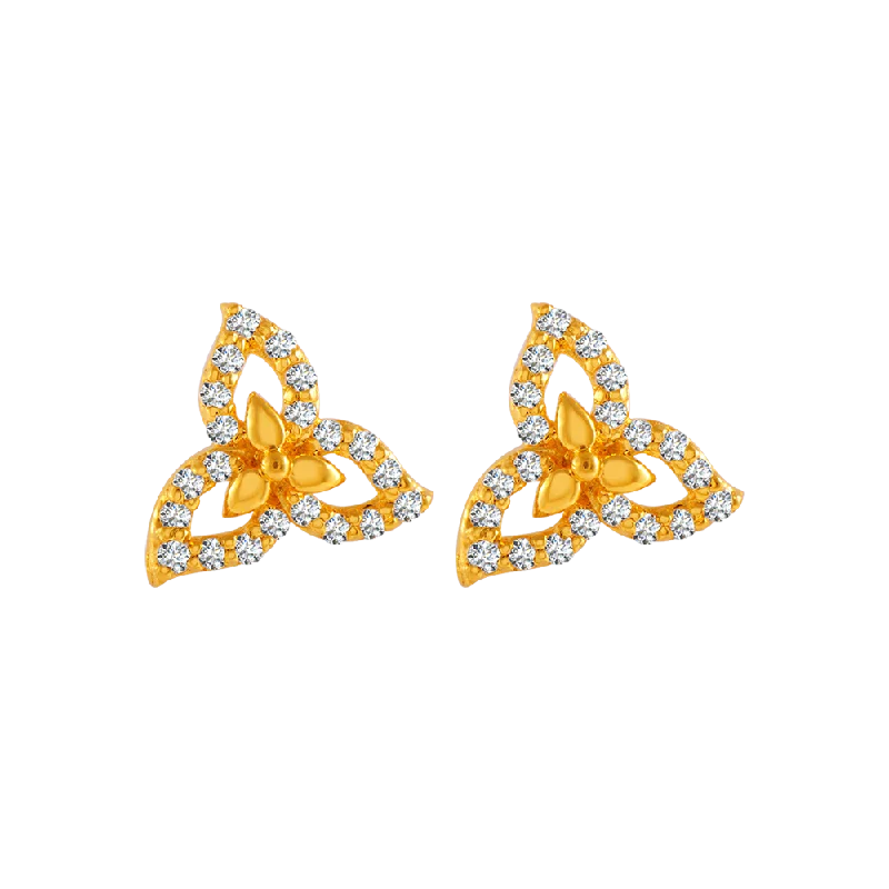 Geometric Stud Earrings for Trend -22KT Yellow Gold And American Diamond Stud Earrings For Women