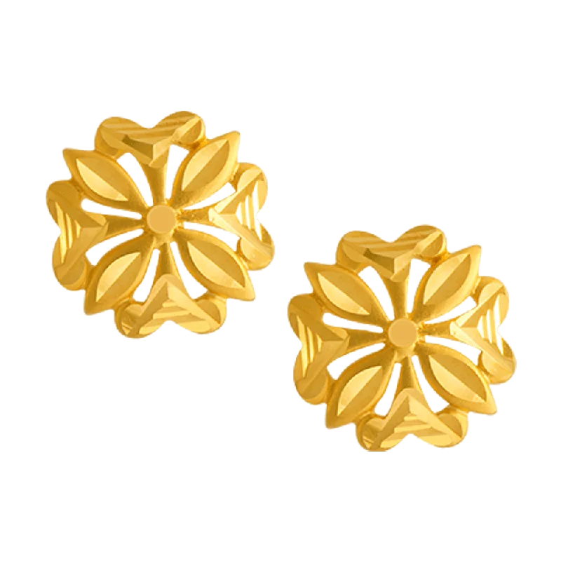 Stud Earrings with Embossed Patterns -22KT Yellow Gold Stud Earrings For Women