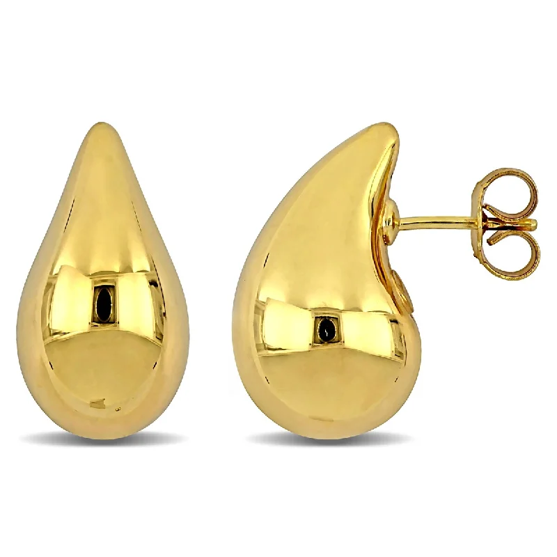 Stud Earrings for Work Attire -Miadora 21mm Teardrop Design Stud Earrings in 14K Yellow Gold