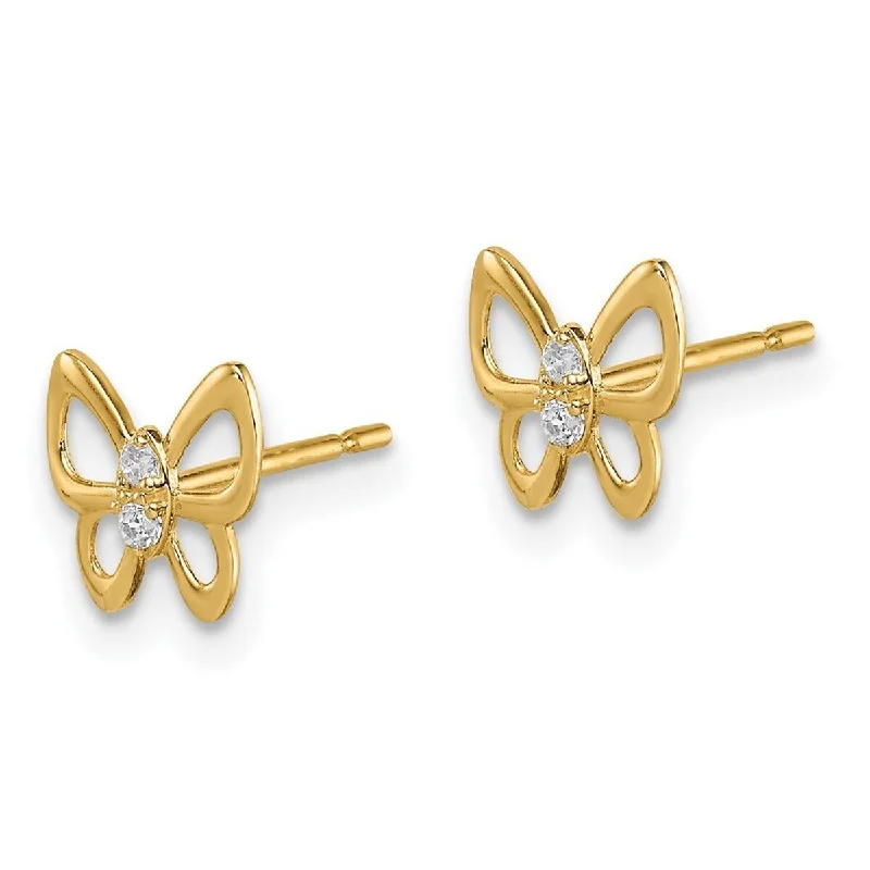 Celtic Stud Earrings with Knotwork -Curata 14k Yellow Gold 6.5mm CZ Cubic Zirconia Butterfly Stud Earrings