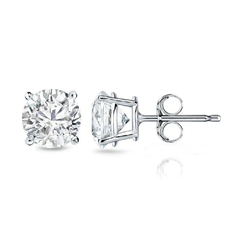 Stud Earrings with Embossed Patterns -14k Gold Round 1ct TW Clarity Enhanced Diamond Stud Earrings (G-H, I2-I3)