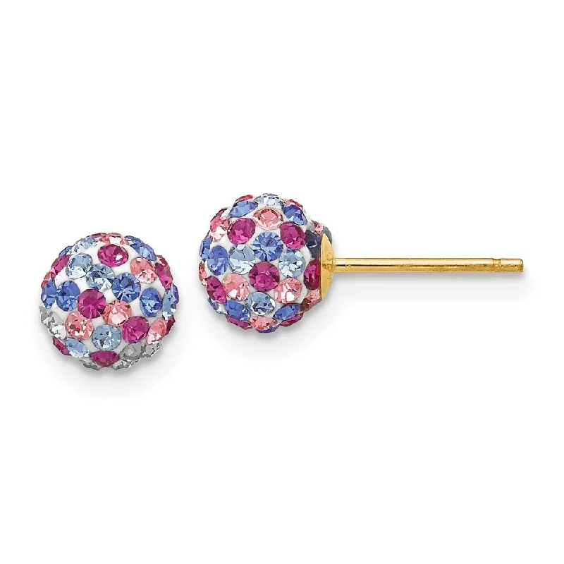 Stud Earrings for Bridesmaids Look -14k Yellow Gold Blue Pink Multi Crystal Stud Earrings (L-6 mm, W-6 mm)