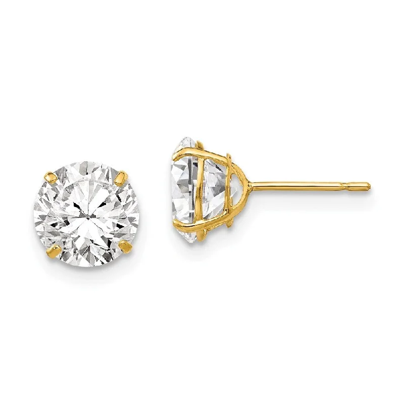 Heavy Duty Stud Earrings for Durability -14k Yellow Gold Round CZ Stud Earrings (L-6 mm, W-6 mm)