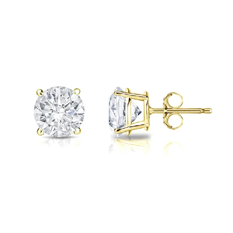 Stud Earrings with Etching -18k Gold Round 3/4ct TW Clarity Enhanced Diamond Stud Earrings