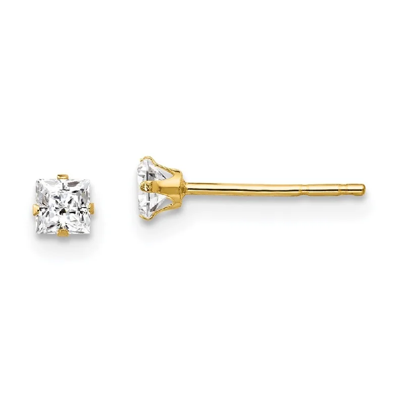 Stud Earrings for Wedding Ceremony -14k Yellow Gold Cubic Zirconia Stud Earrings (L-3 mm, W-3 mm)