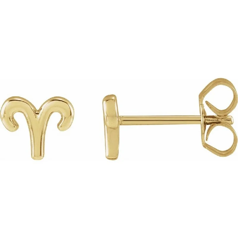 Stud Earrings with Star Motifs -Curata 14k Yellow Gold 6.65x5.7mm Aries Polished Zodiac Stud Earrings