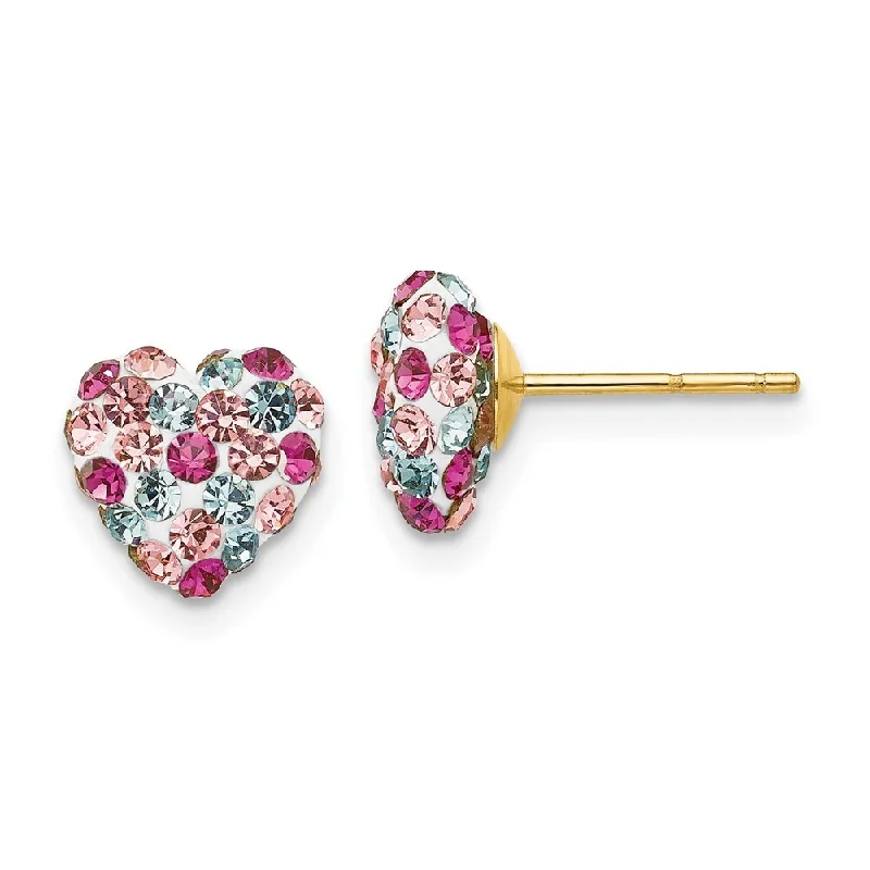 Stud Earrings with Symbolic Elements -14k Yellow Gold Multi-colored Crystal Heart Stud Earrings (L-8 mm, W-8 mm)