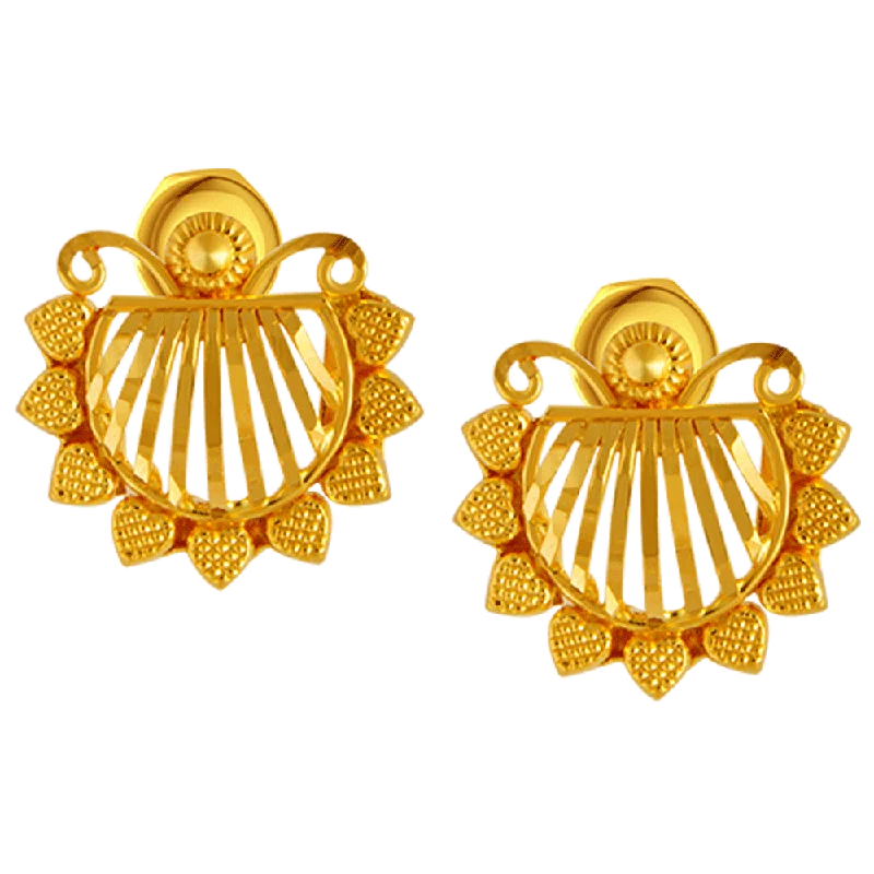 Indian Stud Earrings with Intricacy -22KT Yellow Gold Stud Earrings For Women