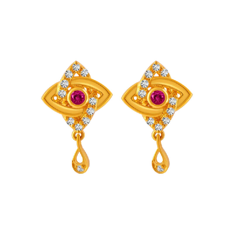 Stud Earrings with Star Motifs -22KT Yellow Gold And American Diamond Stud Earrings For Women