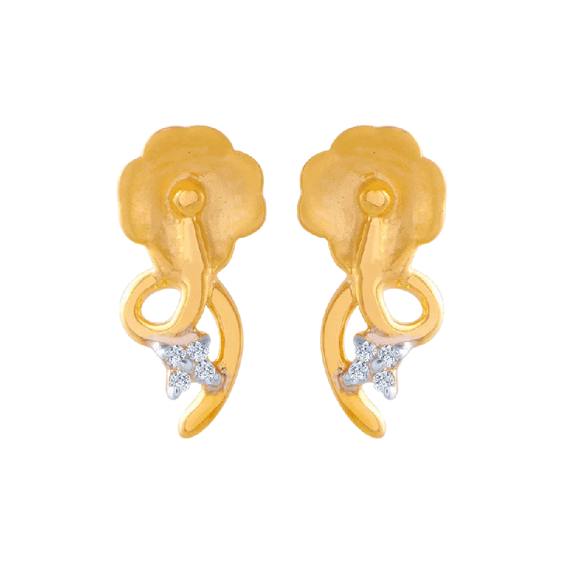 Stud Earrings with Filigree -14KT (585) Yellow Gold And American Diamond Stud Earrings For Women