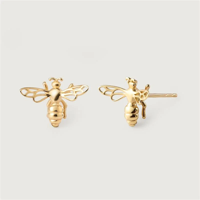 Round Stud Earrings for Classic -Busy Bee Stud Earrings in 9K Gold