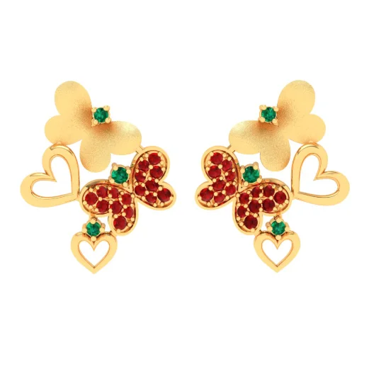 Stud Earrings with Pearls and Diamonds -Elegant 22k Gold Butterflies And Hearts Stud Earrings From Goldlites Collection